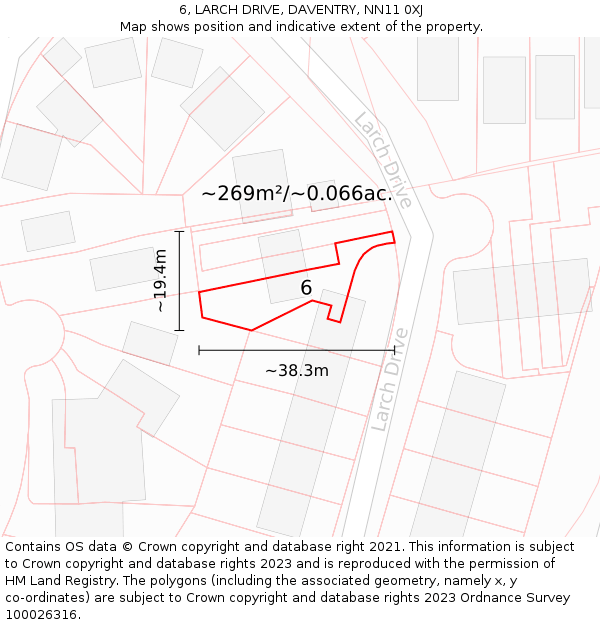6, LARCH DRIVE, DAVENTRY, NN11 0XJ: Plot and title map