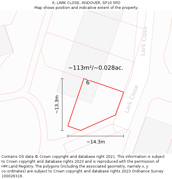 6, LARK CLOSE, ANDOVER, SP10 5PD: Plot and title map