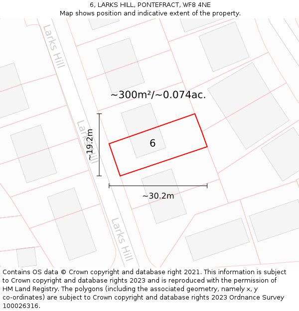 6, LARKS HILL, PONTEFRACT, WF8 4NE: Plot and title map