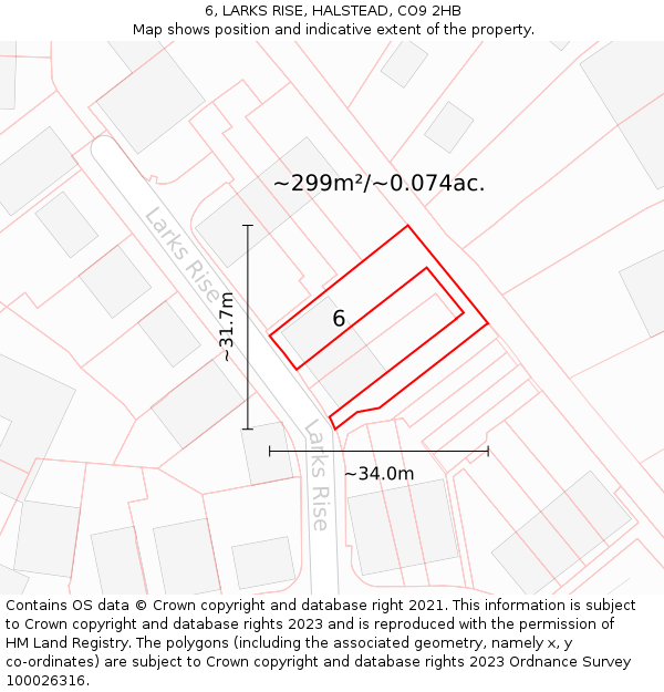 6, LARKS RISE, HALSTEAD, CO9 2HB: Plot and title map