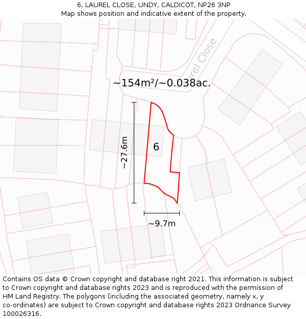 6, LAUREL CLOSE, UNDY, CALDICOT, NP26 3NP: Plot and title map