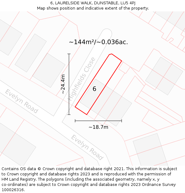 6, LAURELSIDE WALK, DUNSTABLE, LU5 4PJ: Plot and title map