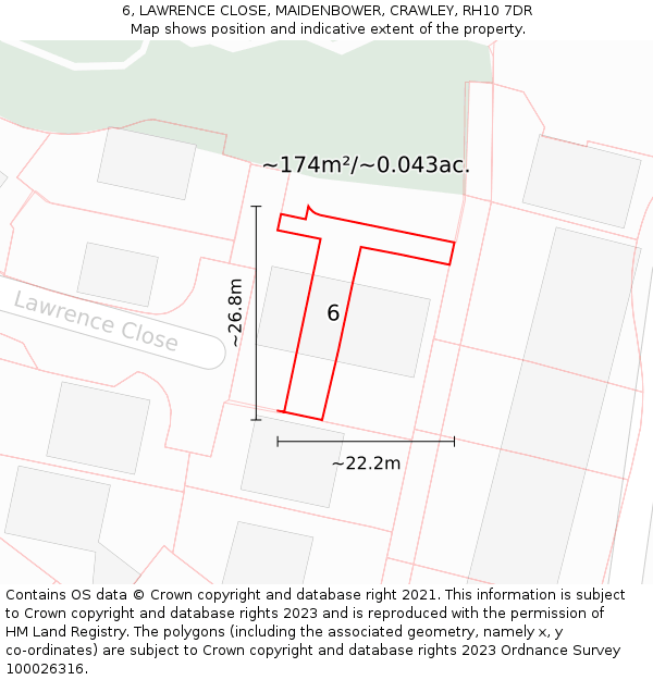 6, LAWRENCE CLOSE, MAIDENBOWER, CRAWLEY, RH10 7DR: Plot and title map