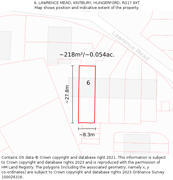 6, LAWRENCE MEAD, KINTBURY, HUNGERFORD, RG17 9XT: Plot and title map