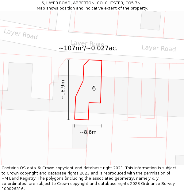 6, LAYER ROAD, ABBERTON, COLCHESTER, CO5 7NH: Plot and title map