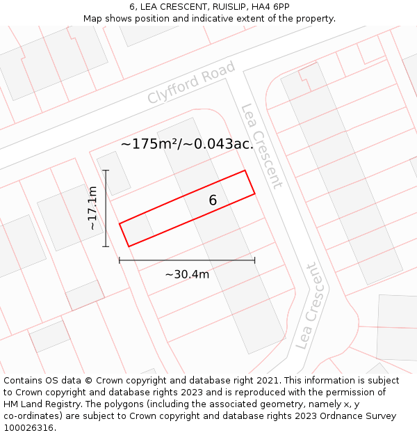 6, LEA CRESCENT, RUISLIP, HA4 6PP: Plot and title map