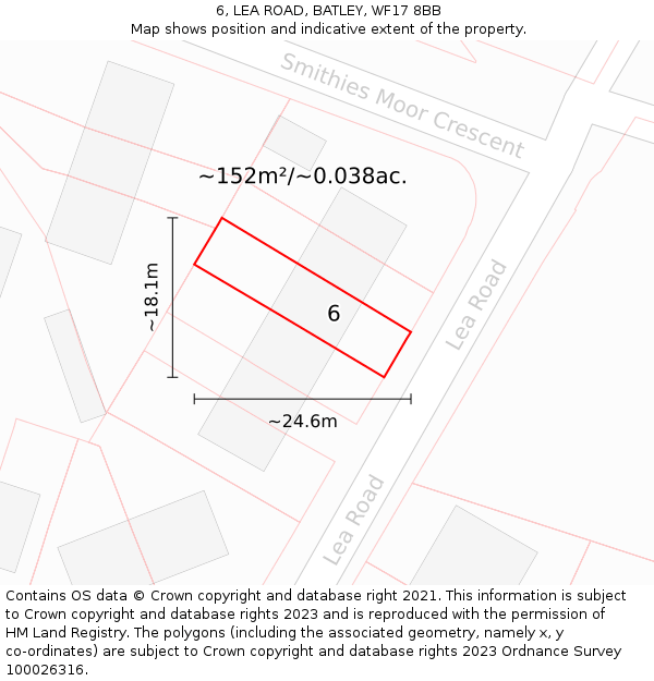 6, LEA ROAD, BATLEY, WF17 8BB: Plot and title map
