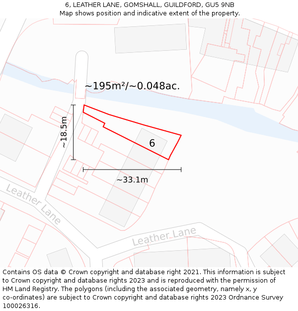 6, LEATHER LANE, GOMSHALL, GUILDFORD, GU5 9NB: Plot and title map