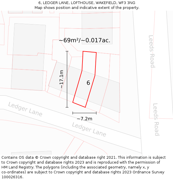 6, LEDGER LANE, LOFTHOUSE, WAKEFIELD, WF3 3NG: Plot and title map