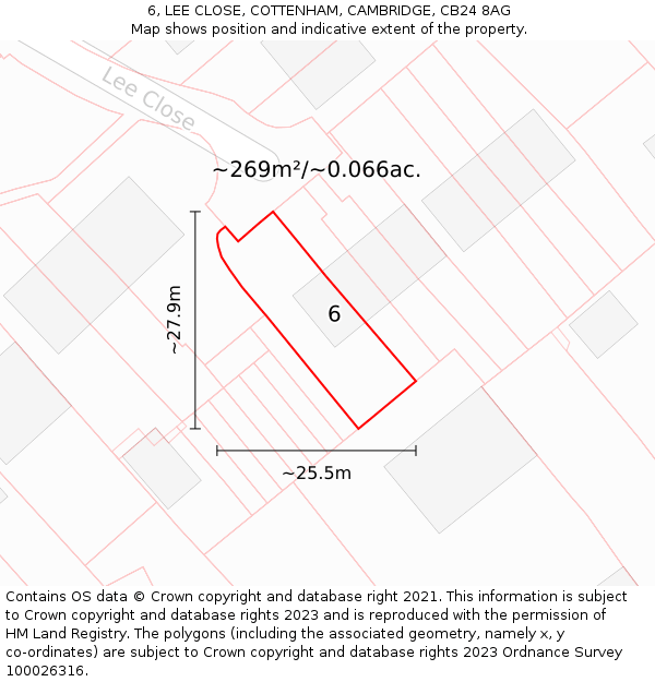 6, LEE CLOSE, COTTENHAM, CAMBRIDGE, CB24 8AG: Plot and title map