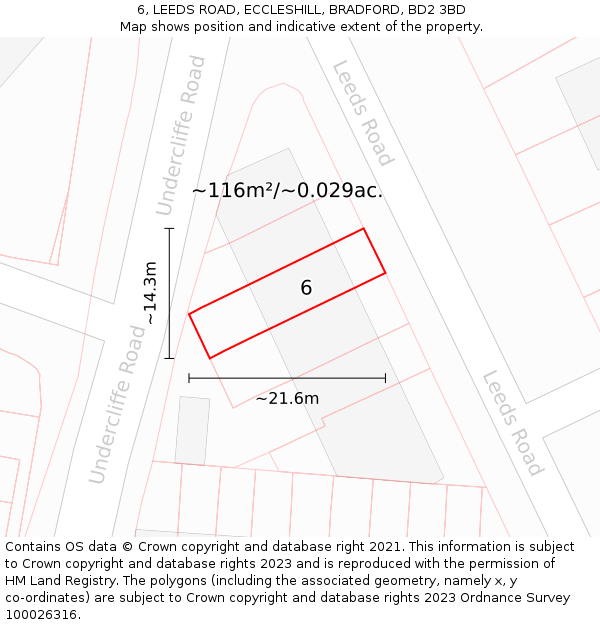 6, LEEDS ROAD, ECCLESHILL, BRADFORD, BD2 3BD: Plot and title map