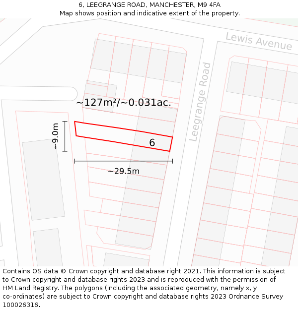 6, LEEGRANGE ROAD, MANCHESTER, M9 4FA: Plot and title map