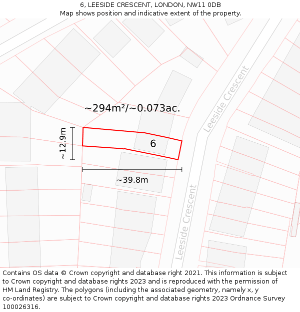6, LEESIDE CRESCENT, LONDON, NW11 0DB: Plot and title map