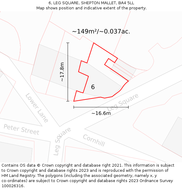 6, LEG SQUARE, SHEPTON MALLET, BA4 5LL: Plot and title map