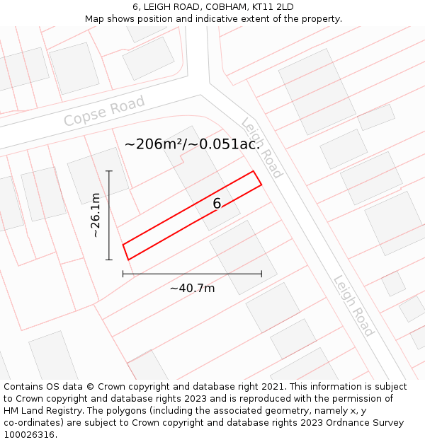 6, LEIGH ROAD, COBHAM, KT11 2LD: Plot and title map