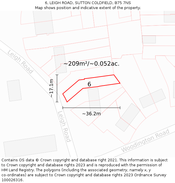 6, LEIGH ROAD, SUTTON COLDFIELD, B75 7NS: Plot and title map