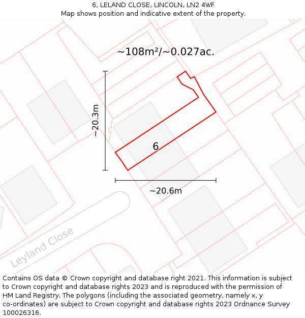 6, LELAND CLOSE, LINCOLN, LN2 4WF: Plot and title map