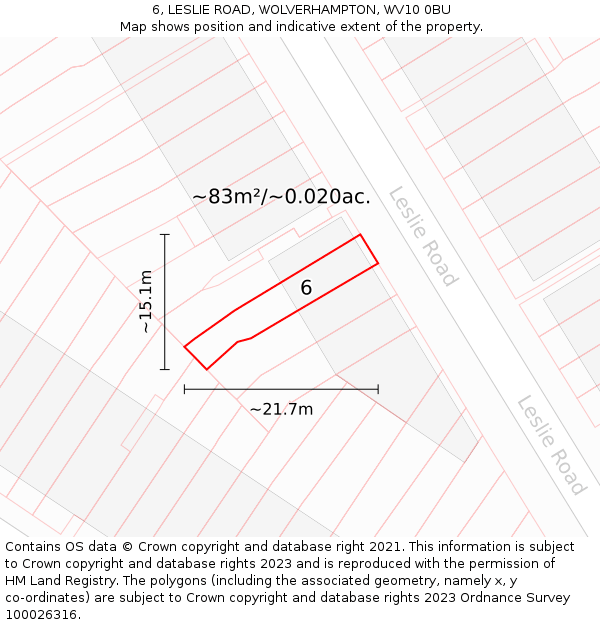 6, LESLIE ROAD, WOLVERHAMPTON, WV10 0BU: Plot and title map