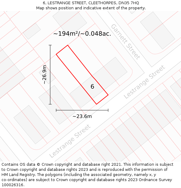 6, LESTRANGE STREET, CLEETHORPES, DN35 7HQ: Plot and title map