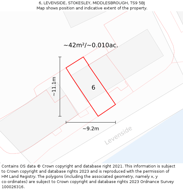 6, LEVENSIDE, STOKESLEY, MIDDLESBROUGH, TS9 5BJ: Plot and title map