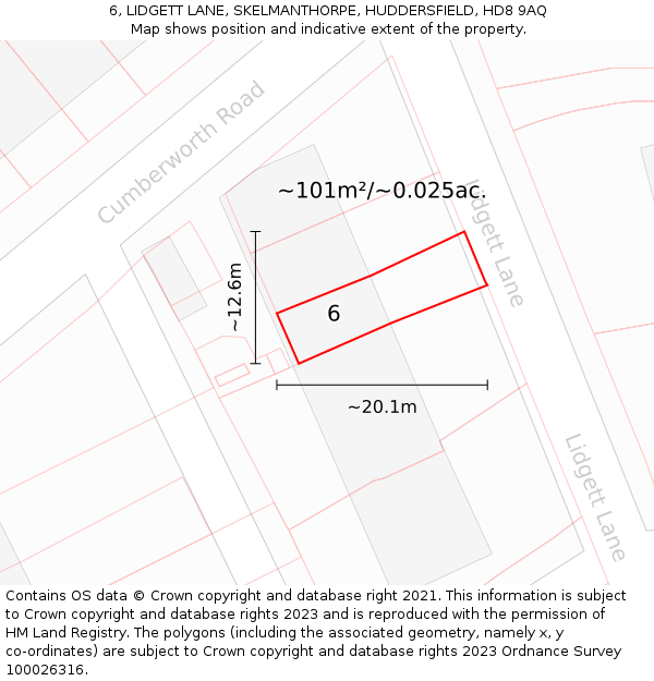 6, LIDGETT LANE, SKELMANTHORPE, HUDDERSFIELD, HD8 9AQ: Plot and title map