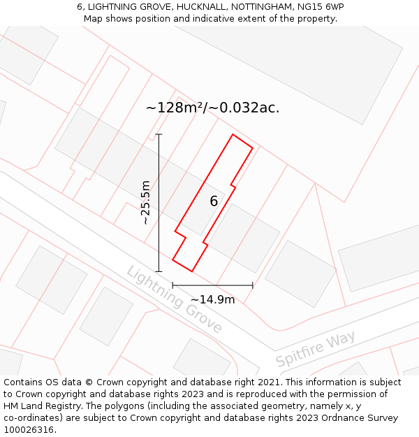6, LIGHTNING GROVE, HUCKNALL, NOTTINGHAM, NG15 6WP: Plot and title map
