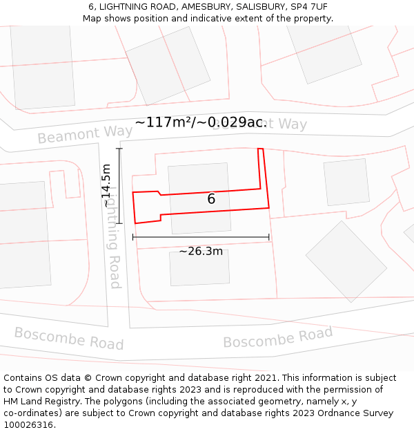 6, LIGHTNING ROAD, AMESBURY, SALISBURY, SP4 7UF: Plot and title map