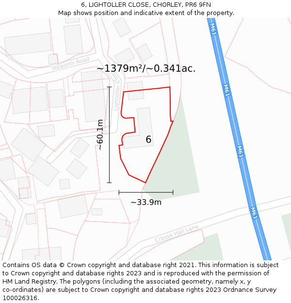6, LIGHTOLLER CLOSE, CHORLEY, PR6 9FN: Plot and title map