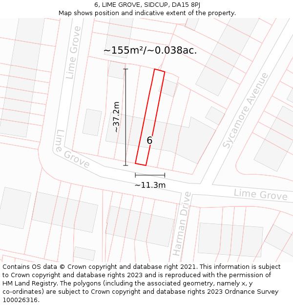 6, LIME GROVE, SIDCUP, DA15 8PJ: Plot and title map