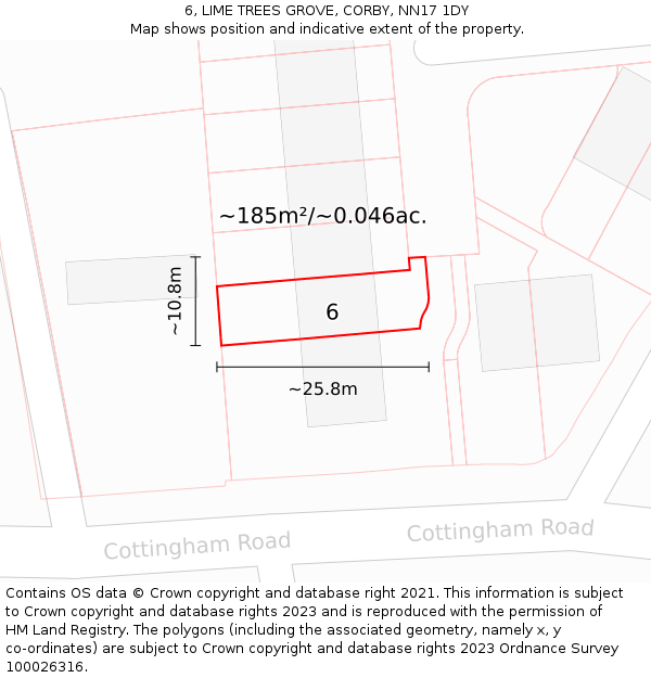 6, LIME TREES GROVE, CORBY, NN17 1DY: Plot and title map