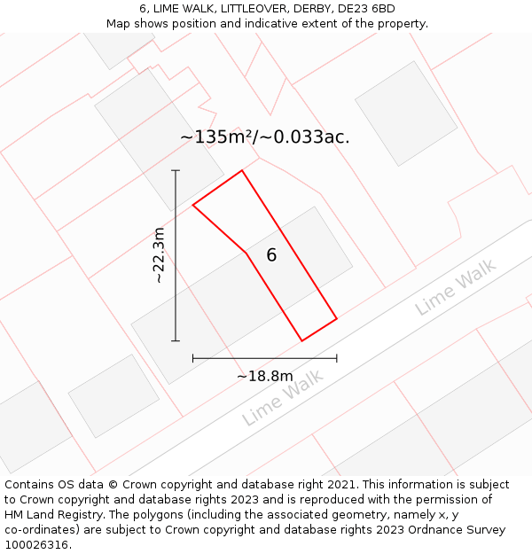 6, LIME WALK, LITTLEOVER, DERBY, DE23 6BD: Plot and title map