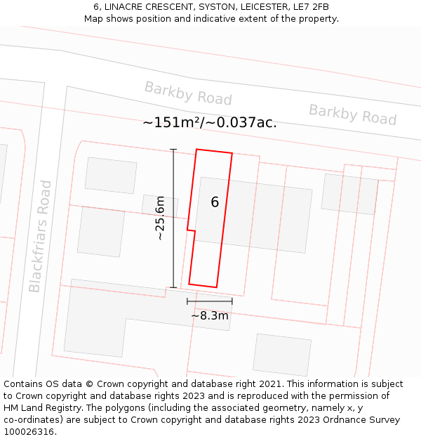 6, LINACRE CRESCENT, SYSTON, LEICESTER, LE7 2FB: Plot and title map