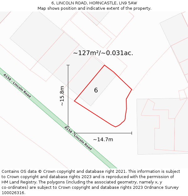 6, LINCOLN ROAD, HORNCASTLE, LN9 5AW: Plot and title map