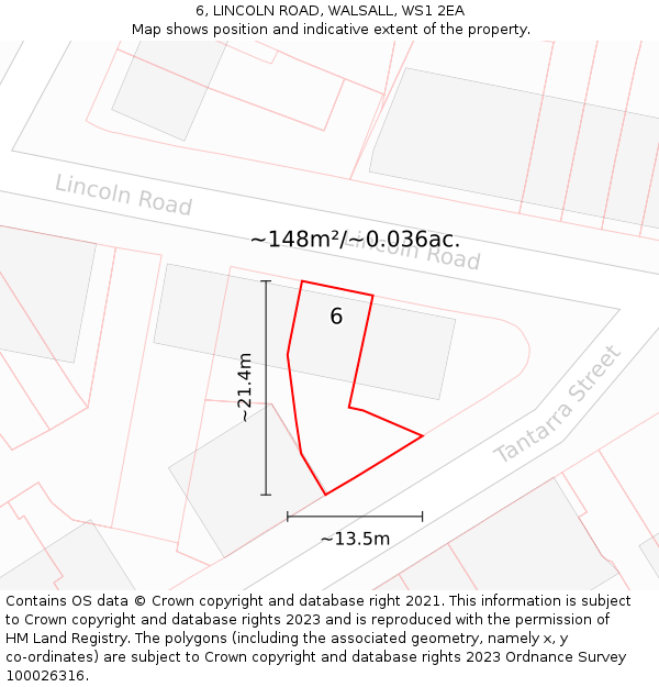 6, LINCOLN ROAD, WALSALL, WS1 2EA: Plot and title map