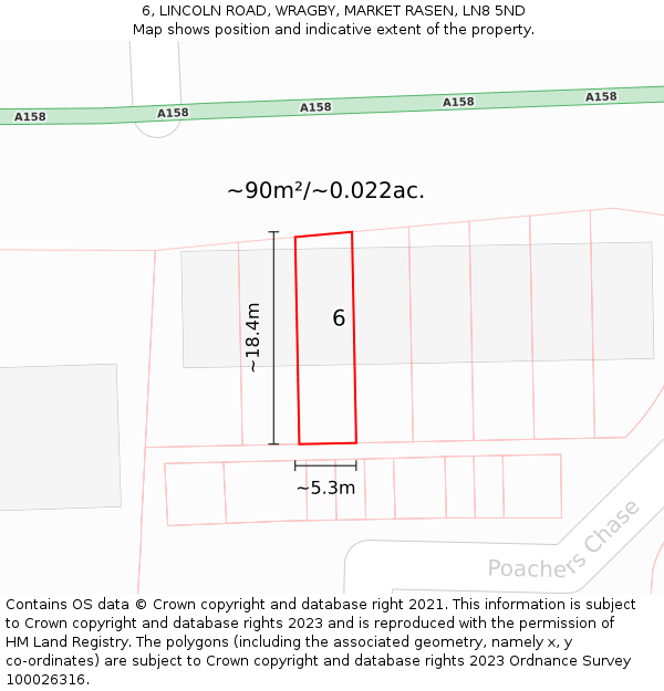 6, LINCOLN ROAD, WRAGBY, MARKET RASEN, LN8 5ND: Plot and title map