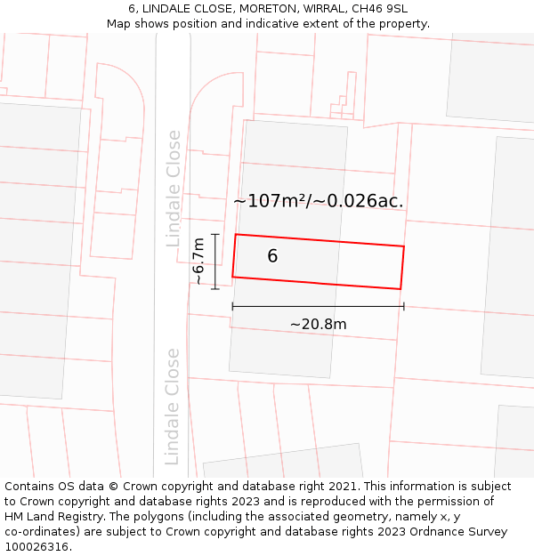 6, LINDALE CLOSE, MORETON, WIRRAL, CH46 9SL: Plot and title map