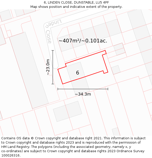 6, LINDEN CLOSE, DUNSTABLE, LU5 4PF: Plot and title map