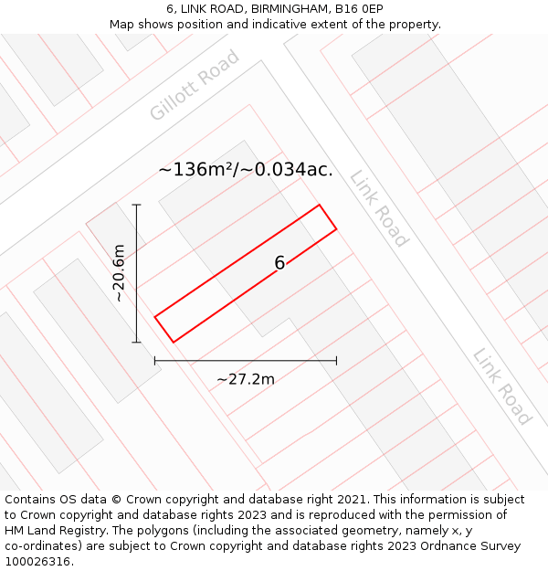 6, LINK ROAD, BIRMINGHAM, B16 0EP: Plot and title map