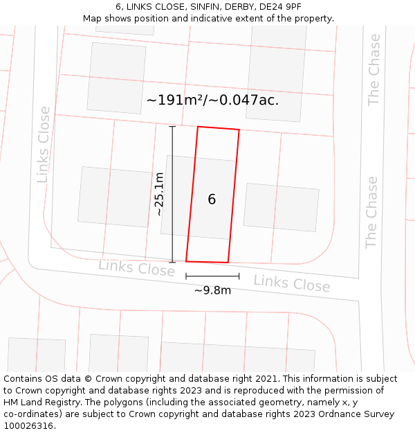 6, LINKS CLOSE, SINFIN, DERBY, DE24 9PF: Plot and title map