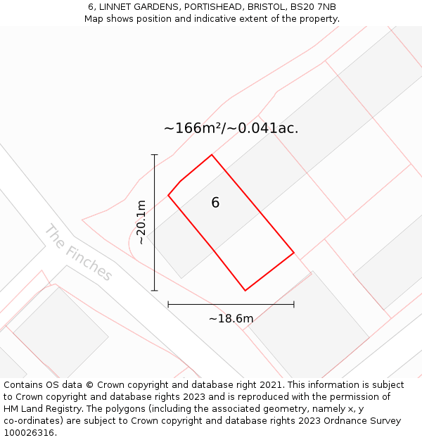 6, LINNET GARDENS, PORTISHEAD, BRISTOL, BS20 7NB: Plot and title map