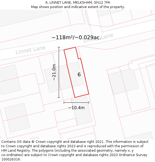 6, LINNET LANE, MELKSHAM, SN12 7FA: Plot and title map