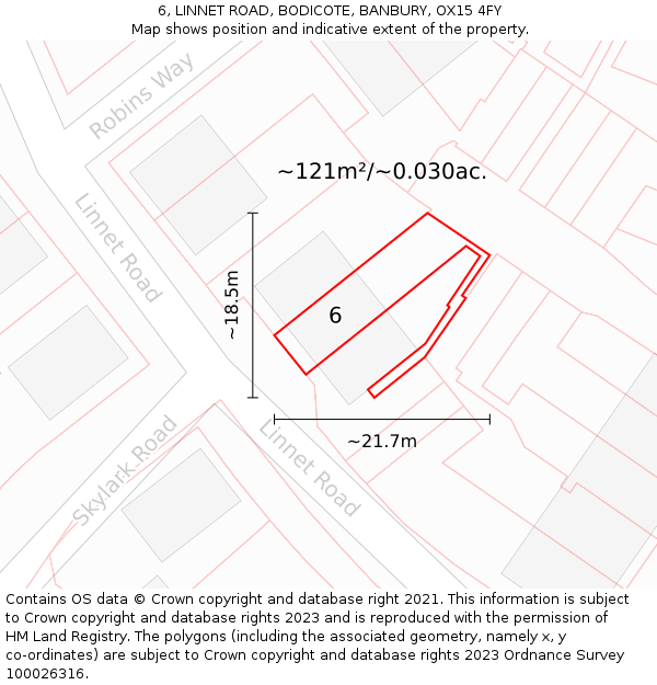 6, LINNET ROAD, BODICOTE, BANBURY, OX15 4FY: Plot and title map