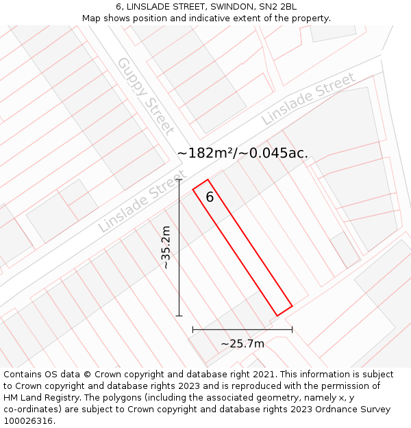 6, LINSLADE STREET, SWINDON, SN2 2BL: Plot and title map