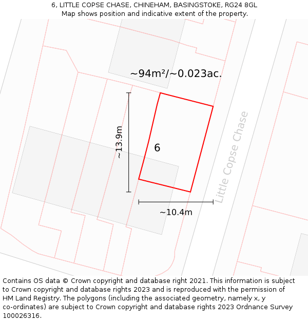 6, LITTLE COPSE CHASE, CHINEHAM, BASINGSTOKE, RG24 8GL: Plot and title map