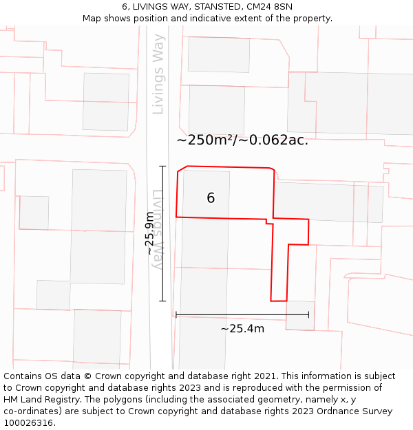 6, LIVINGS WAY, STANSTED, CM24 8SN: Plot and title map