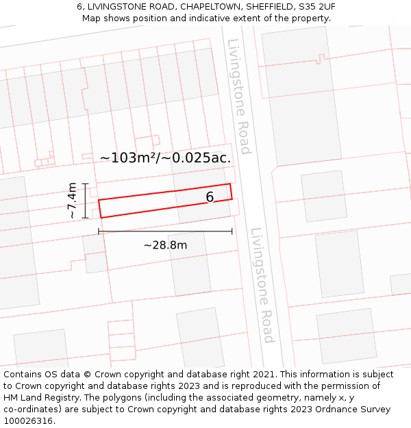 6, LIVINGSTONE ROAD, CHAPELTOWN, SHEFFIELD, S35 2UF: Plot and title map