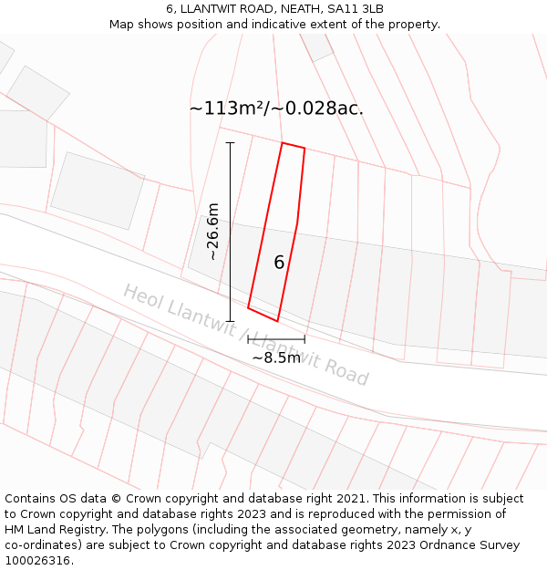 6, LLANTWIT ROAD, NEATH, SA11 3LB: Plot and title map
