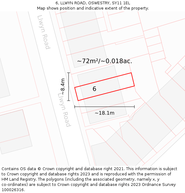 6, LLWYN ROAD, OSWESTRY, SY11 1EL: Plot and title map