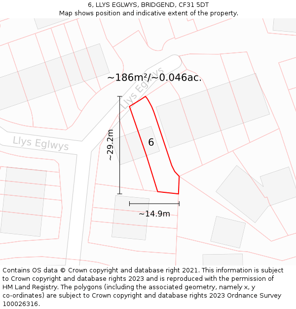 6, LLYS EGLWYS, BRIDGEND, CF31 5DT: Plot and title map