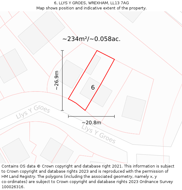6, LLYS Y GROES, WREXHAM, LL13 7AG: Plot and title map